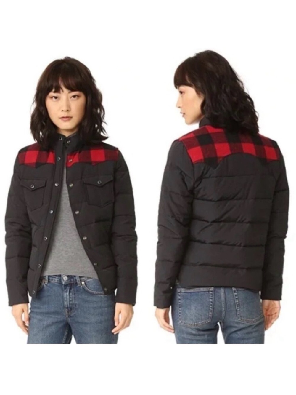 Penfield Rockford Buffalo Plaid Yoke Puffer Jacket in Black XS